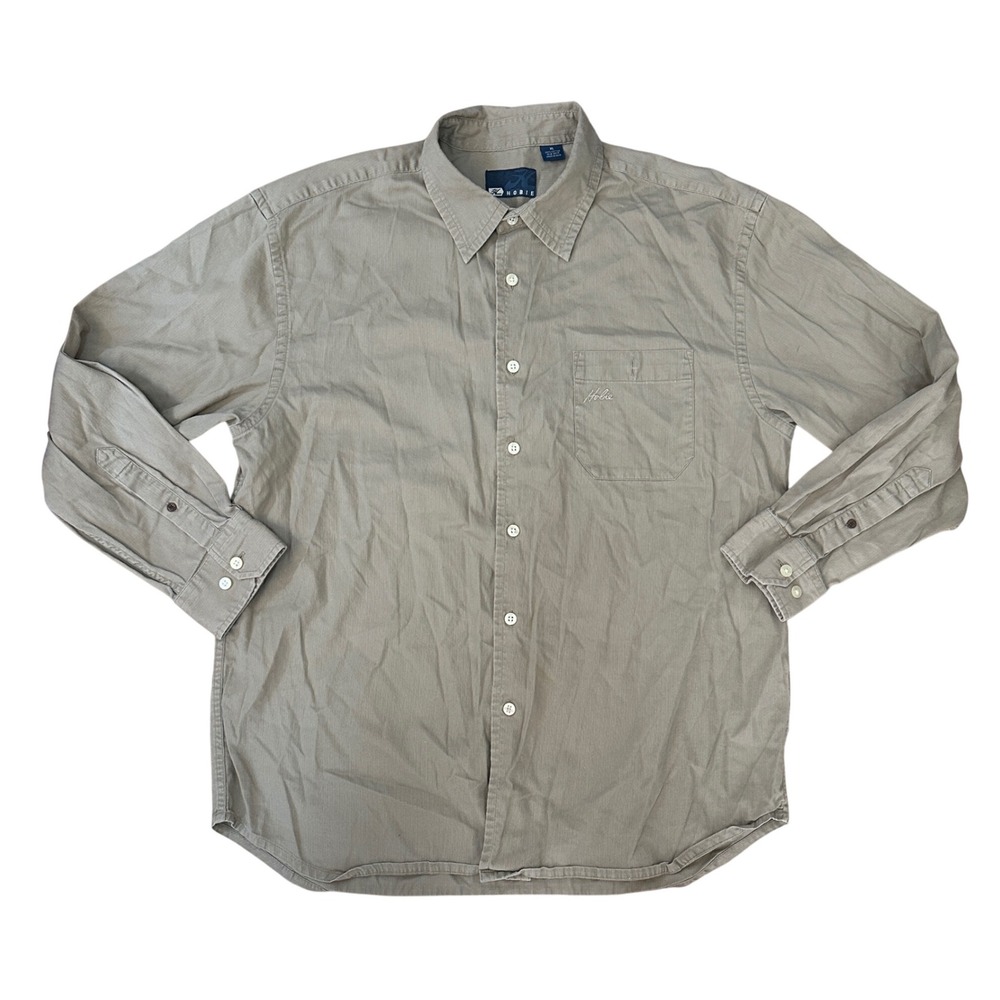Hobie Mens XL Casual Shirt‎ Long Sleeve Button Up Corduroy Surf Skate Beige Fall